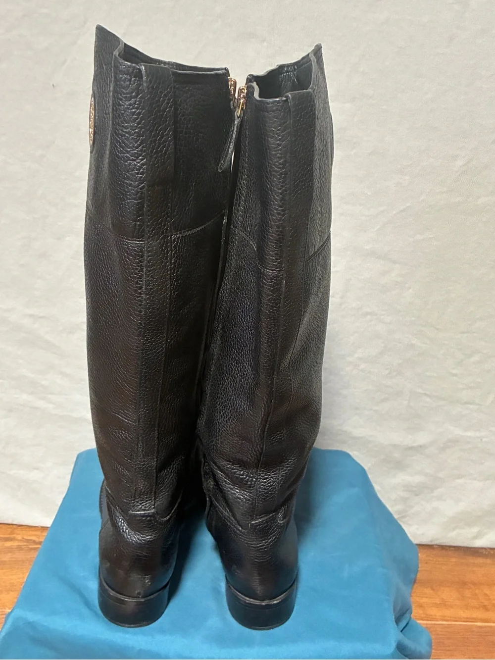 Tory Burch Junction Riding Boots Black Pebbled Leather Womens Knee High Sz 6M